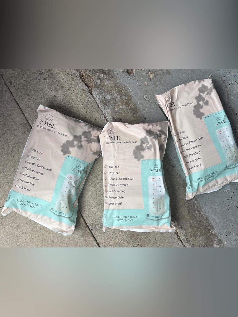 Baby Milk Storage Bags - White & Light Teal (100ct)